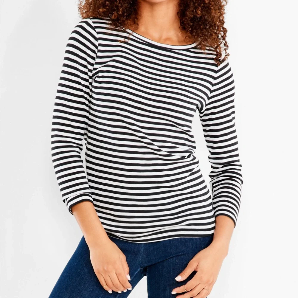 NZT Nic+Zoe Long Sleeve Crew Tee Blk/Wht M NWT IN PACKAGING